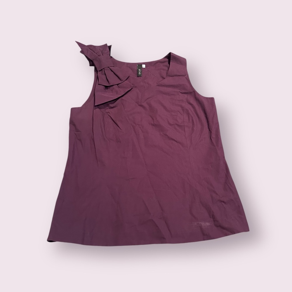 Women's Sine Elegant Deep Purple Sleeveless Blouse with Large Bow Detail Size 10